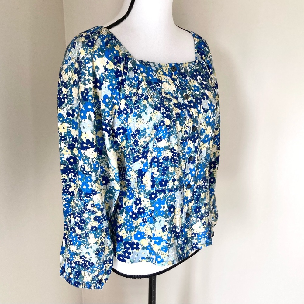 Ann Taylor Floral Button Square Neck Top Size S - Picture 4 of 8